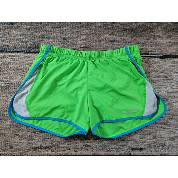 Patagonia Womens Polyester Green Blue Shorts Running Jogging - Picture 1 of 9